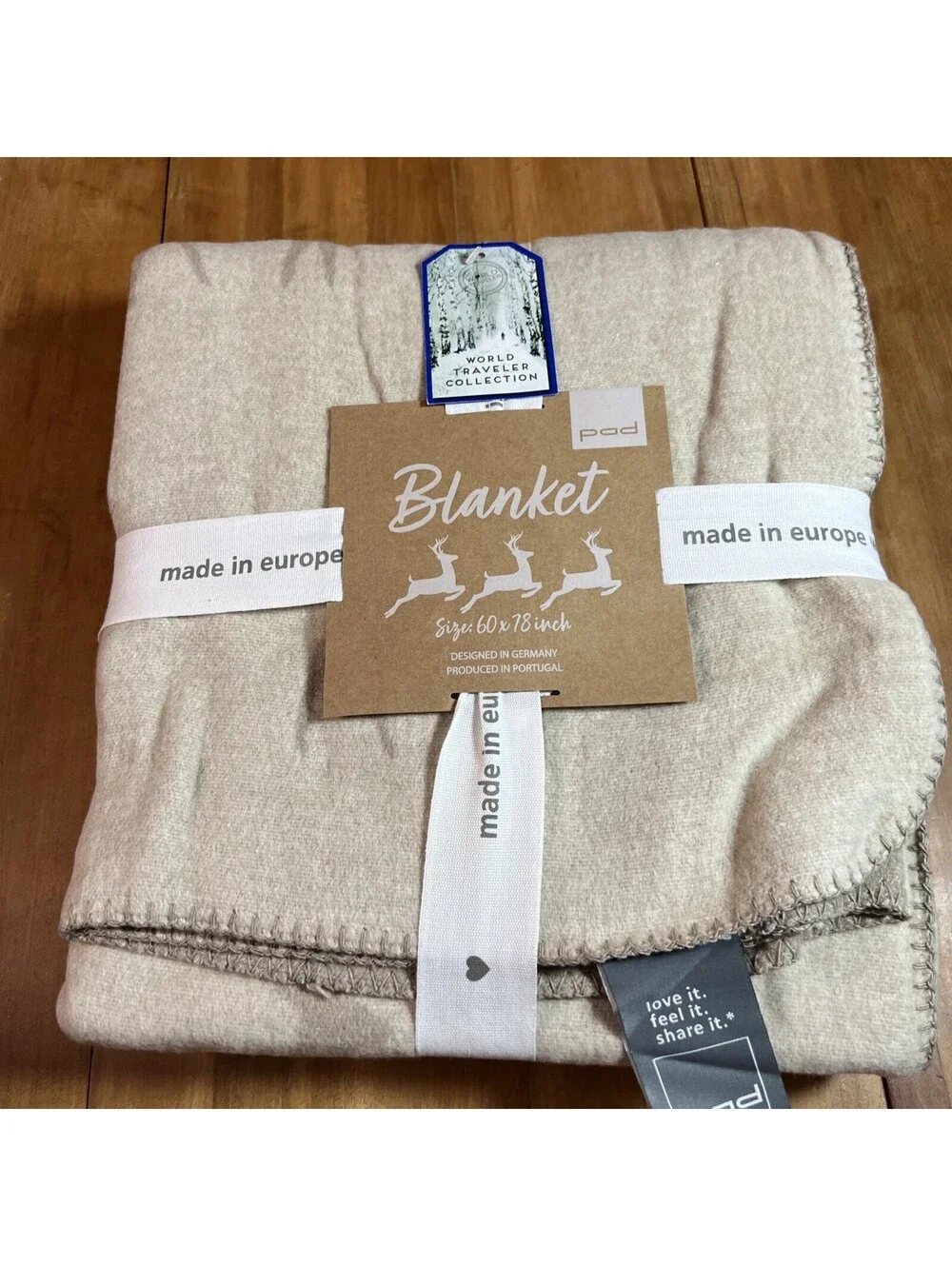 Pad World Traveler Reindeer Blanket 60” X 78”, New